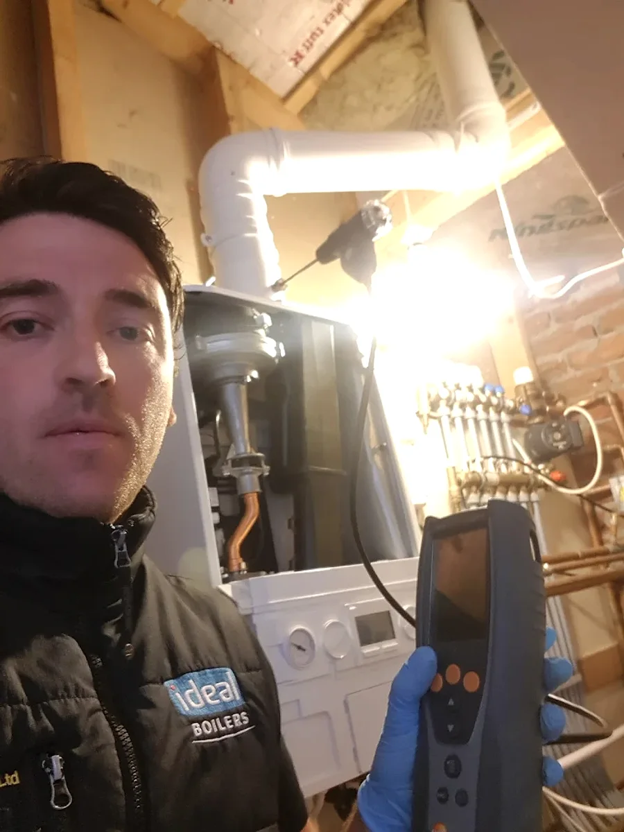 A Flair Gas engineer commissioning a new Ideal boiler on a job in Hull